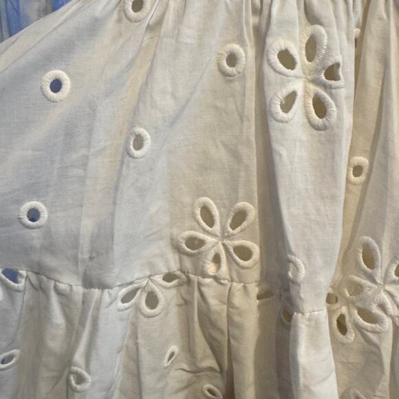 For Love & Lemons Serena Mini Dress White Eyelet Layered Ruffle Scalloped Sz L - Picture 6 of 10